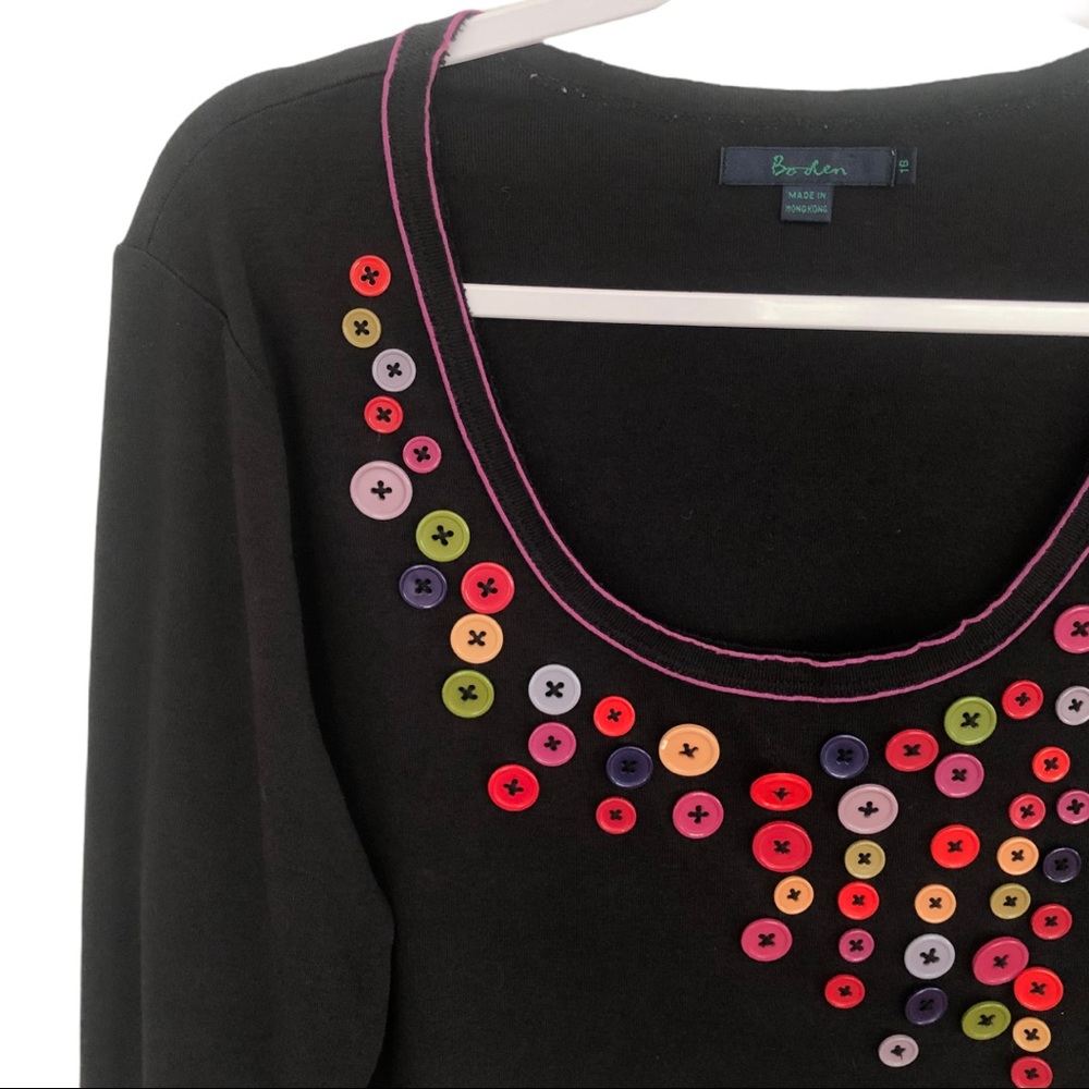 BODEN Black Colorful Knit Buttons TOP SHIRT 16 - Picture 2 of 8